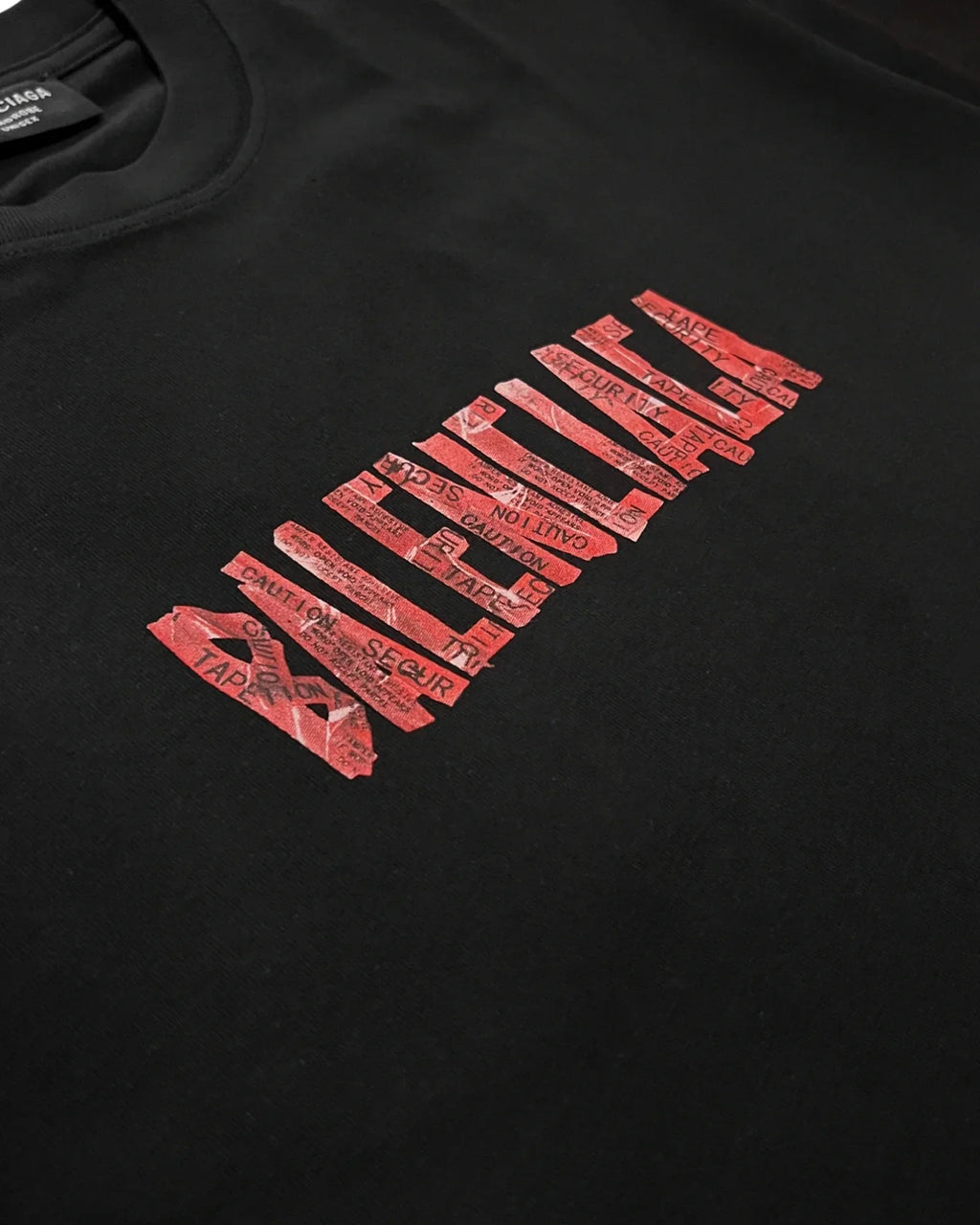 Balenciaga - Red Caution Tape T-Shirt - Black