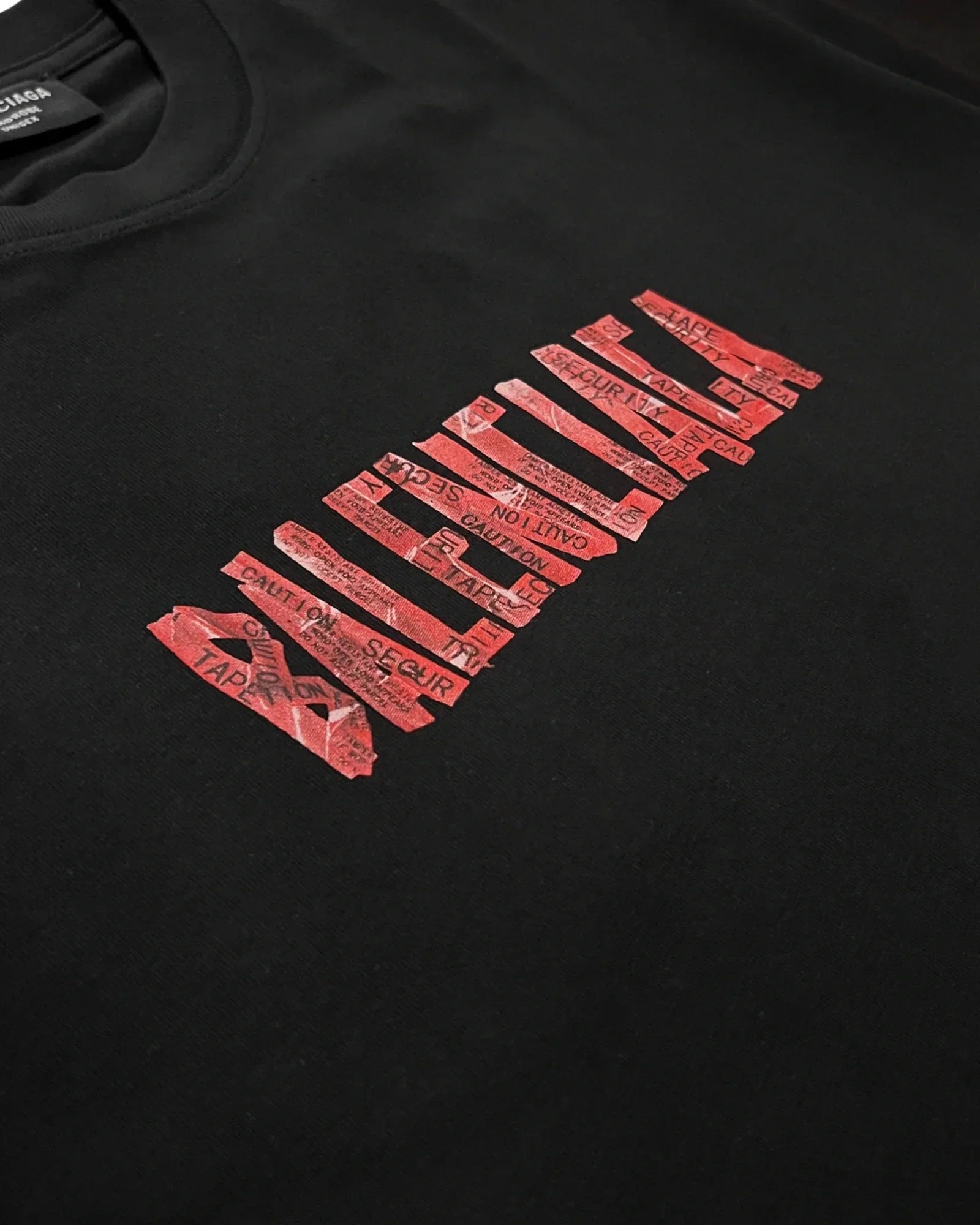 Balenciaga - Red Caution Tape T-Shirt - Black