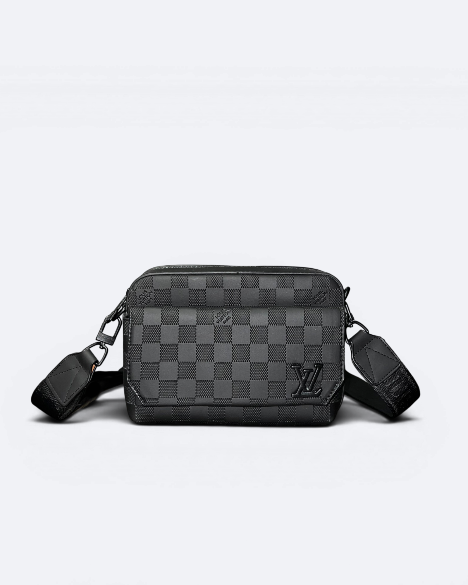 LVTN - Damier Embossed Mini Messenger Bag - Black