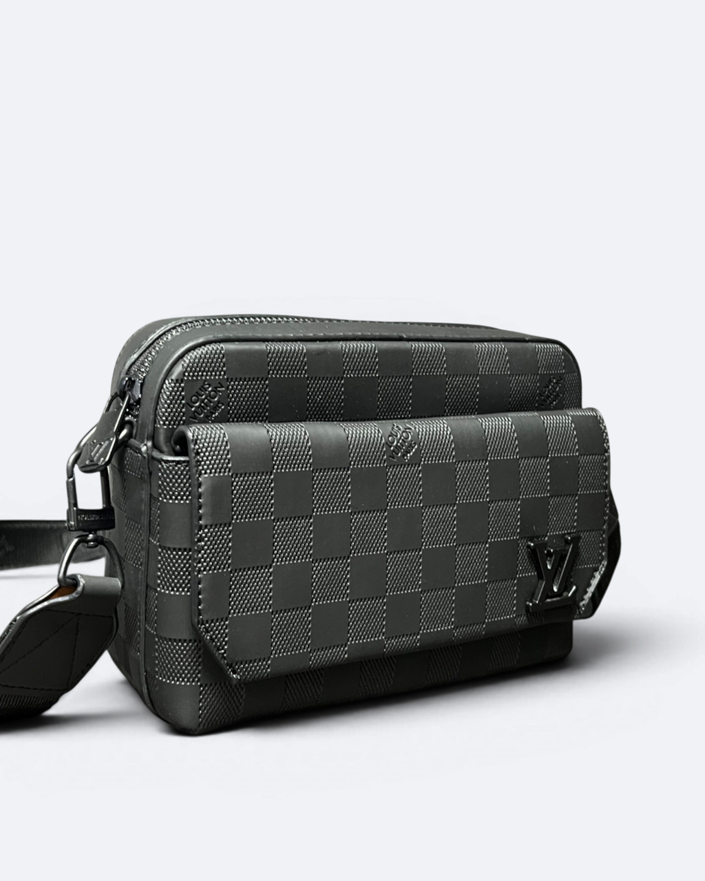 LVTN - Damier Embossed Mini Messenger Bag - Black