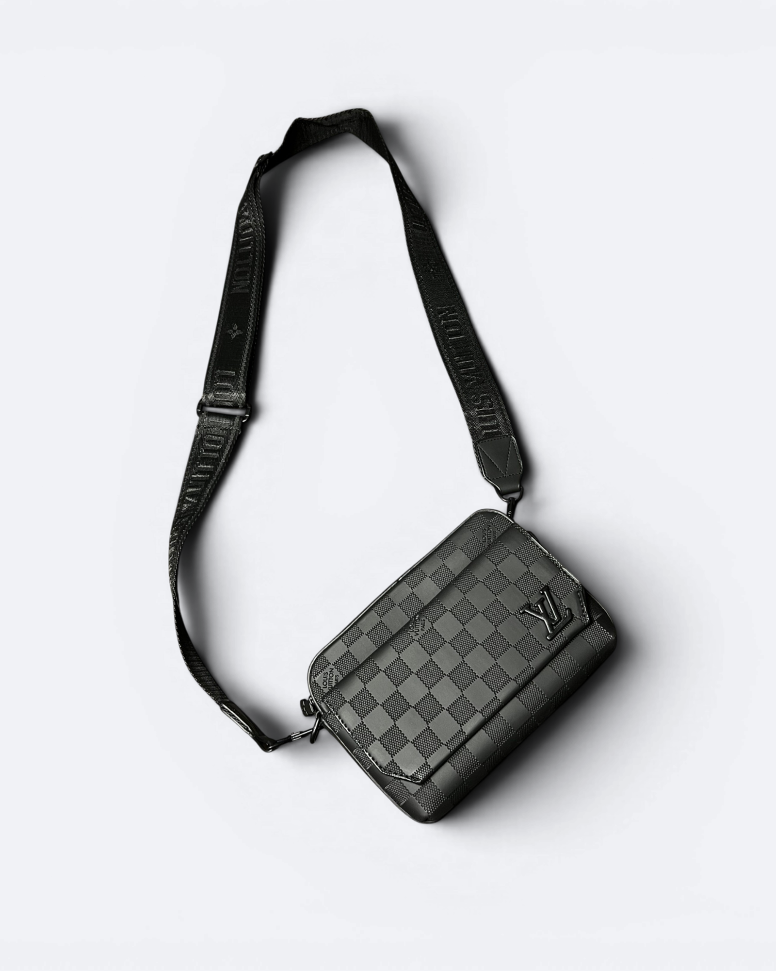 LVTN - Damier Embossed Mini Messenger Bag - Black