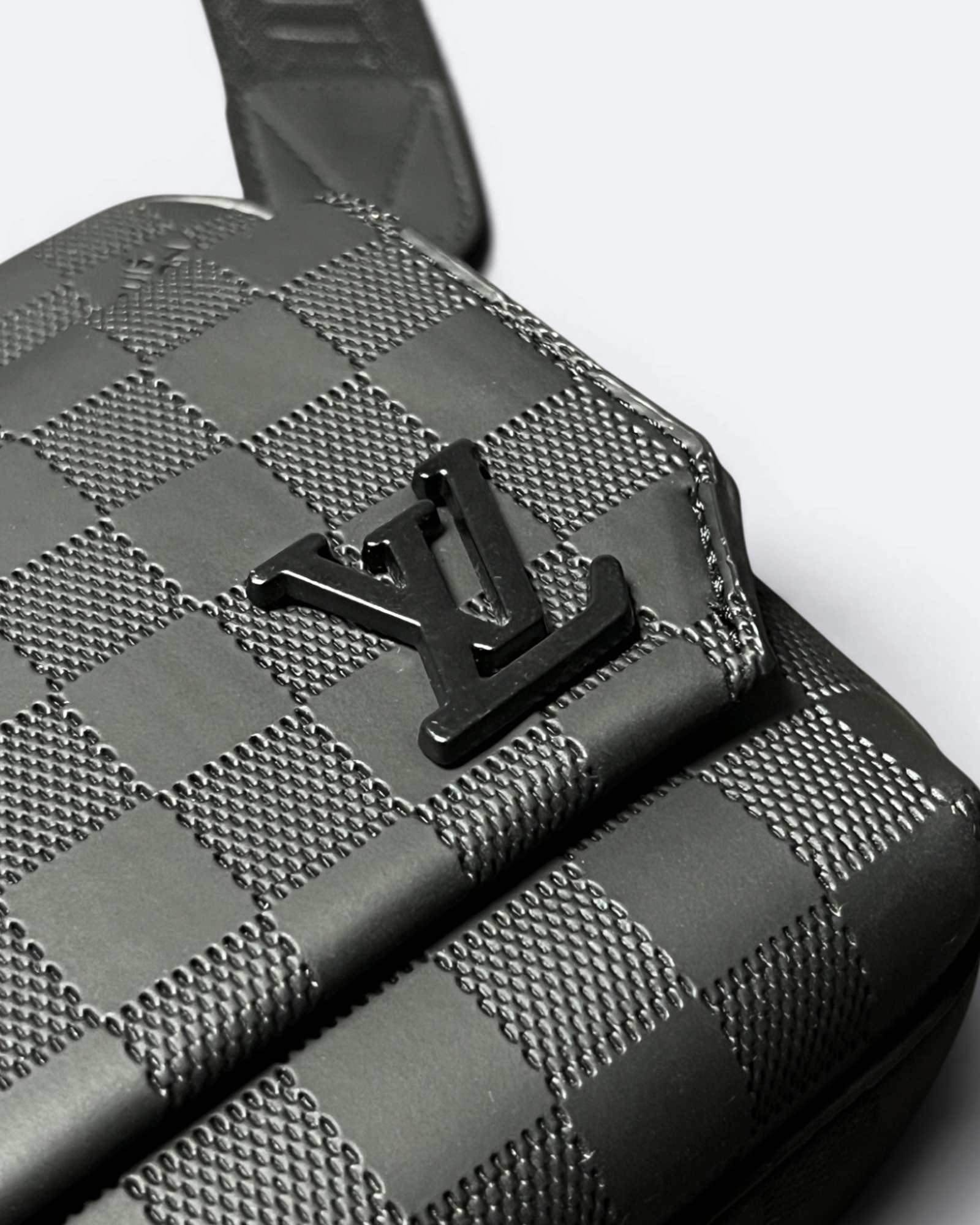 LVTN - Damier Embossed Mini Messenger Bag - Black