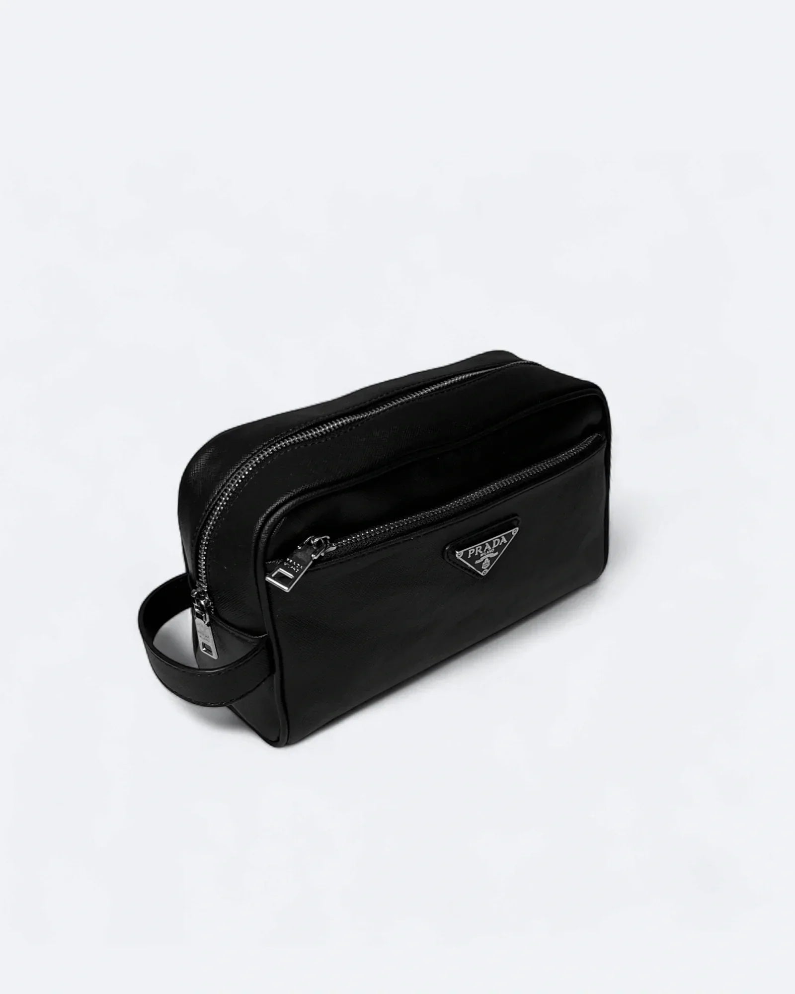 Prada - Logo Plate Hand Pouch Bag - Black