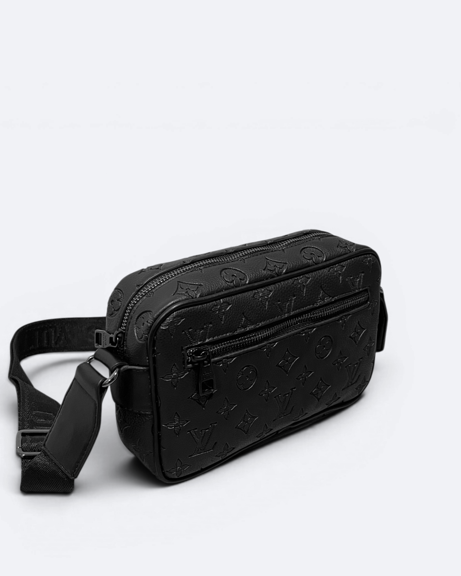 LVTN - Zip Embossed Pattern Crossbody Bag - Black