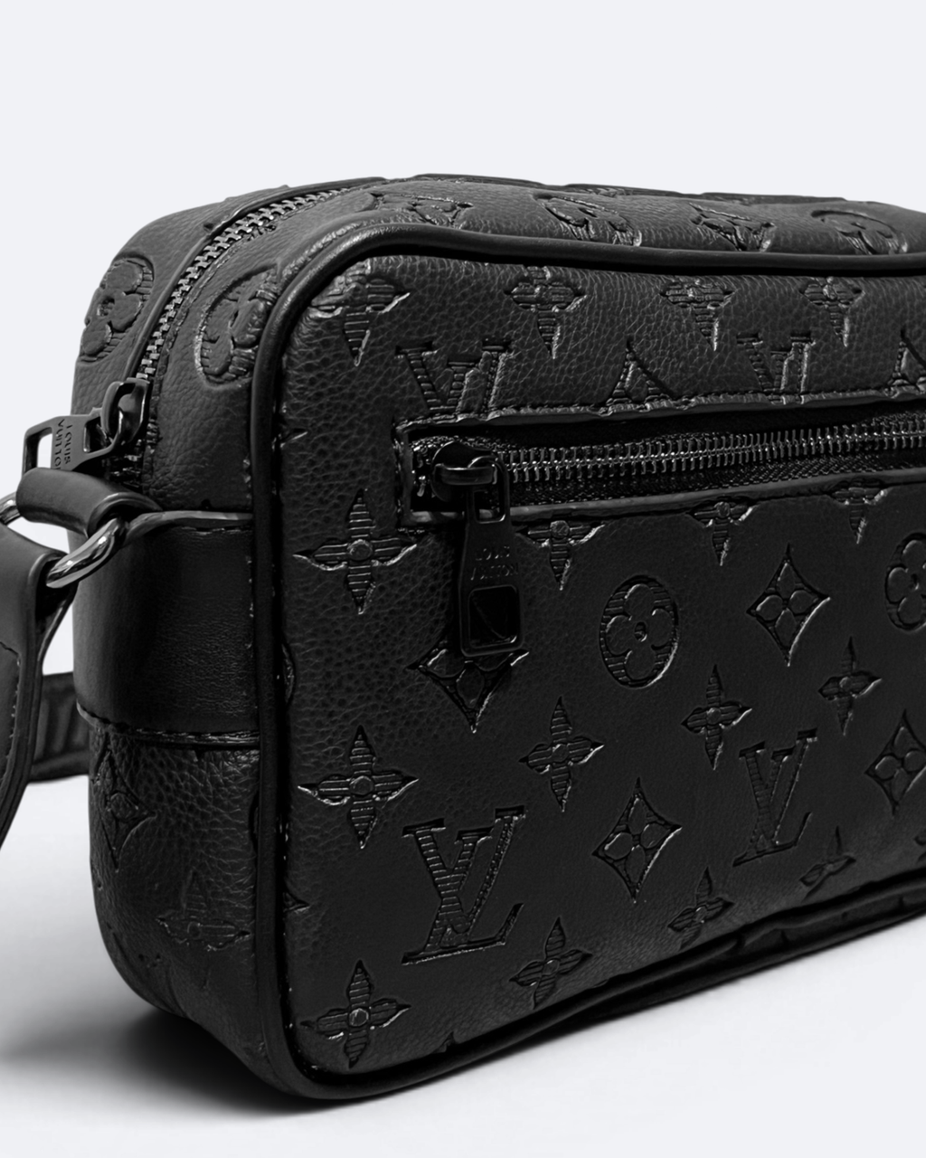 LVTN - Zip Embossed Pattern Crossbody Bag - Black