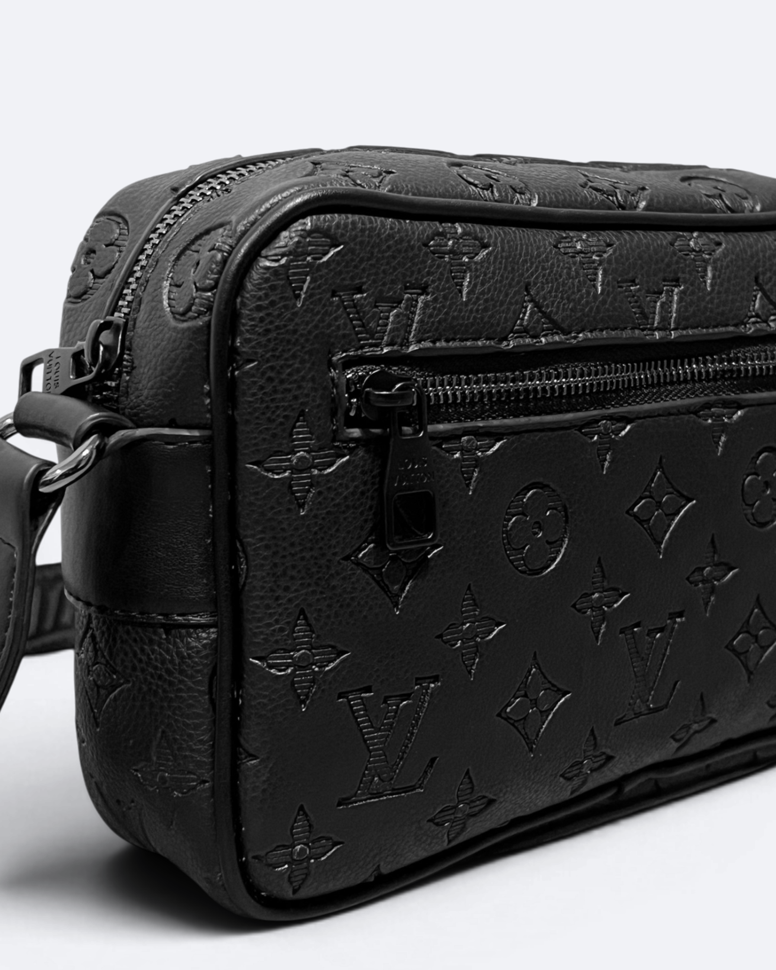 LVTN - Zip Embossed Pattern Crossbody Bag - Black