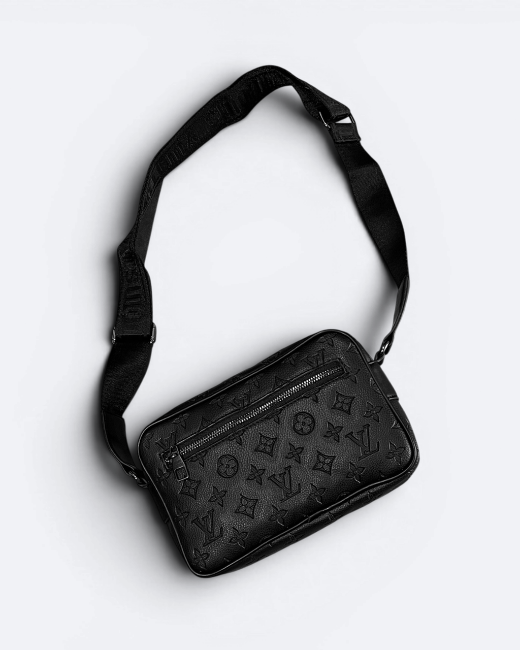 LVTN - Zip Embossed Pattern Crossbody Bag - Black