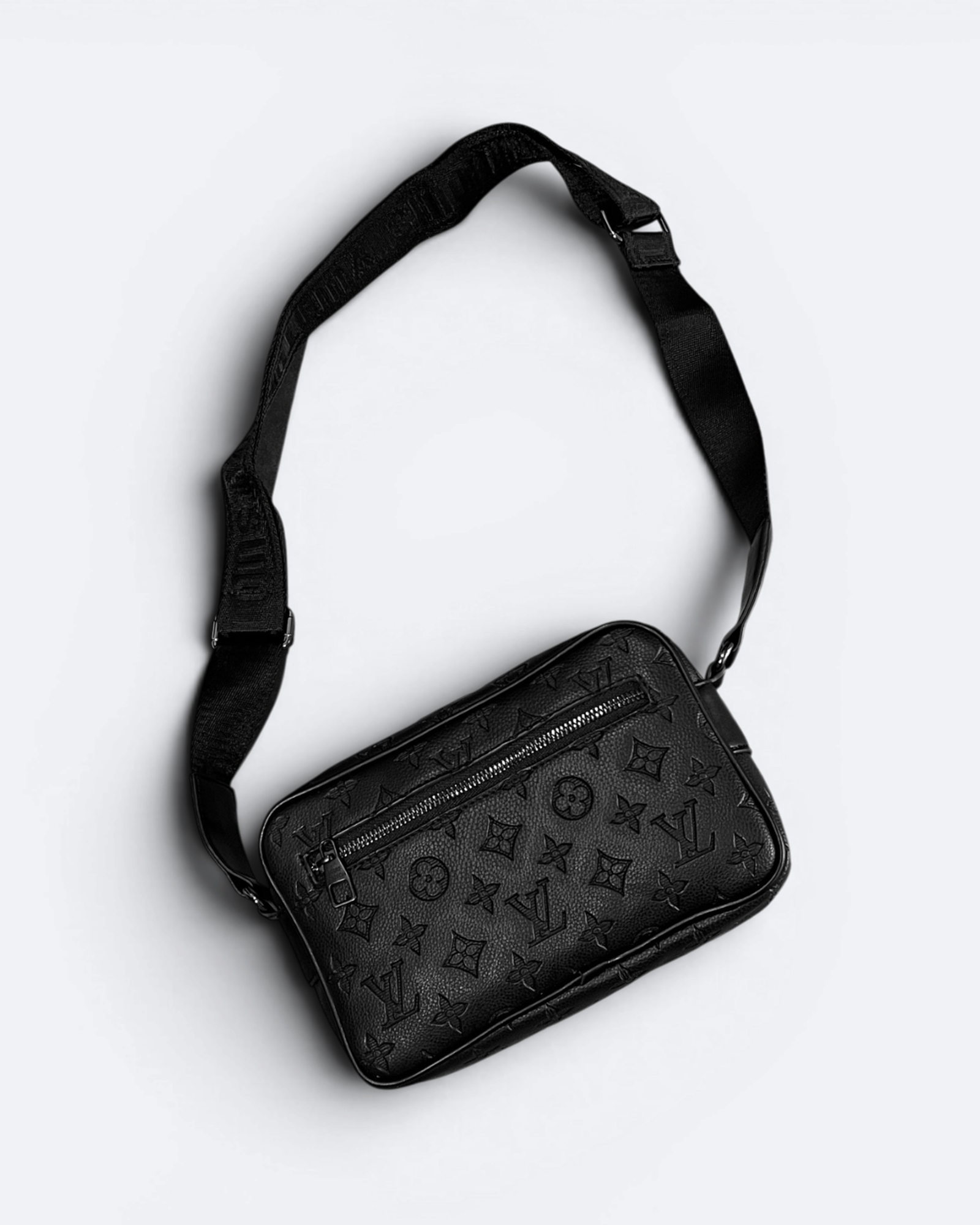 LVTN - Zip Embossed Pattern Crossbody Bag - Black