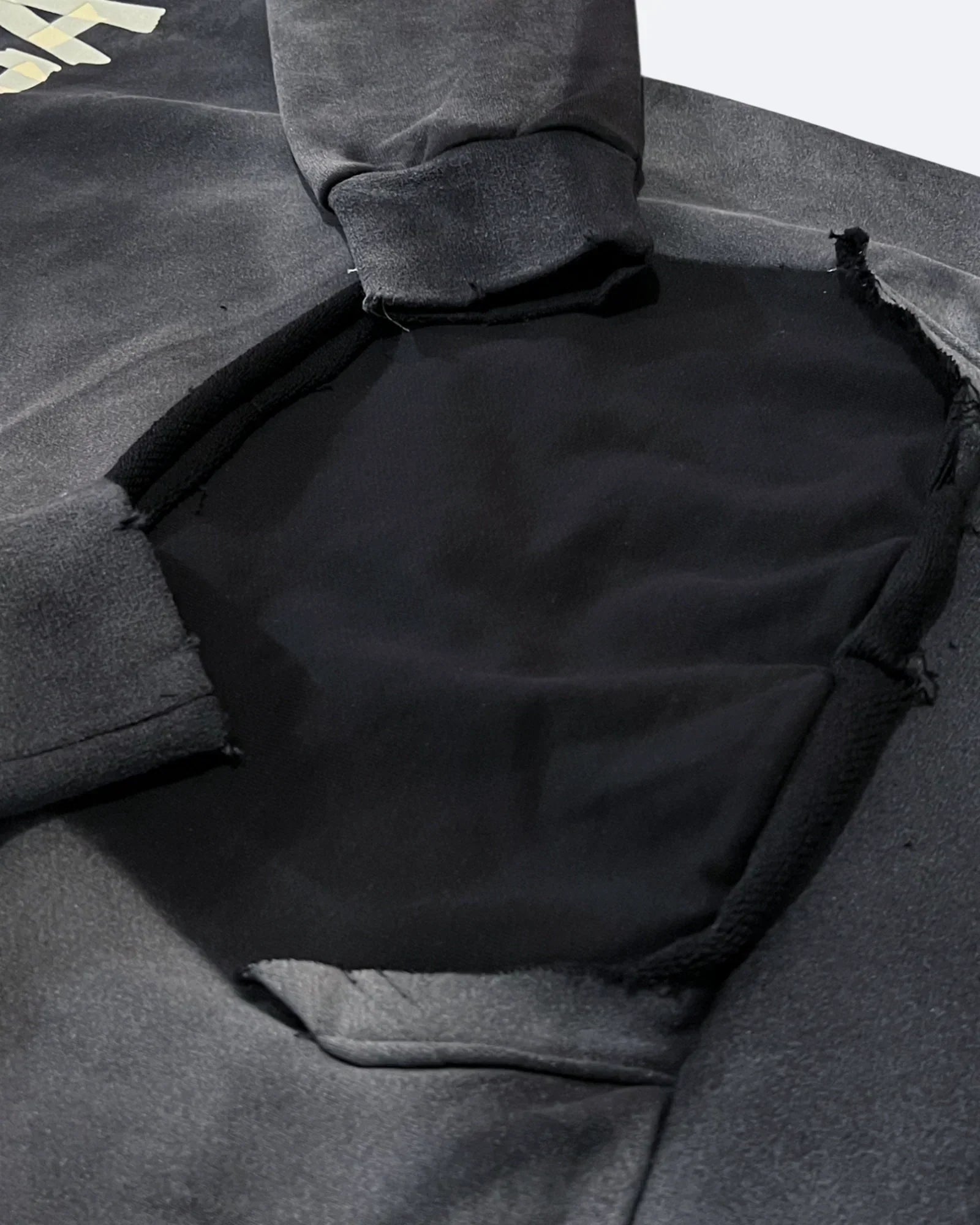 Balenciaga - Yellow Tape Distressed Hoodie - Washed Black
