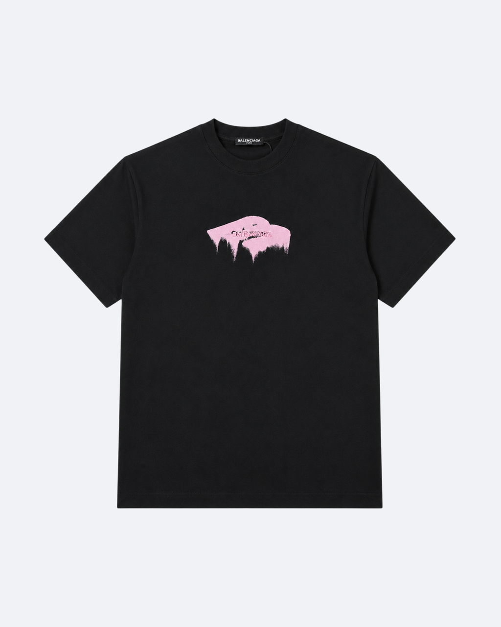 Balenciaga - Pink Brush Logo T-Shirt - Black