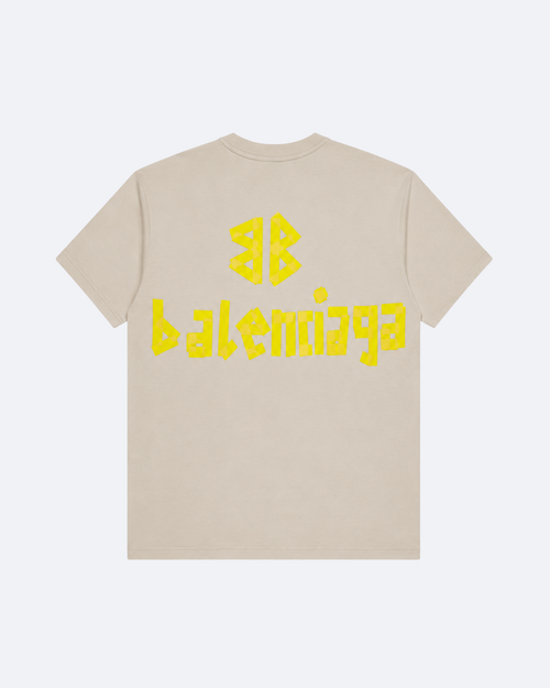 Balenciaga - Yellow Tape Logo T-Shirt - Beige