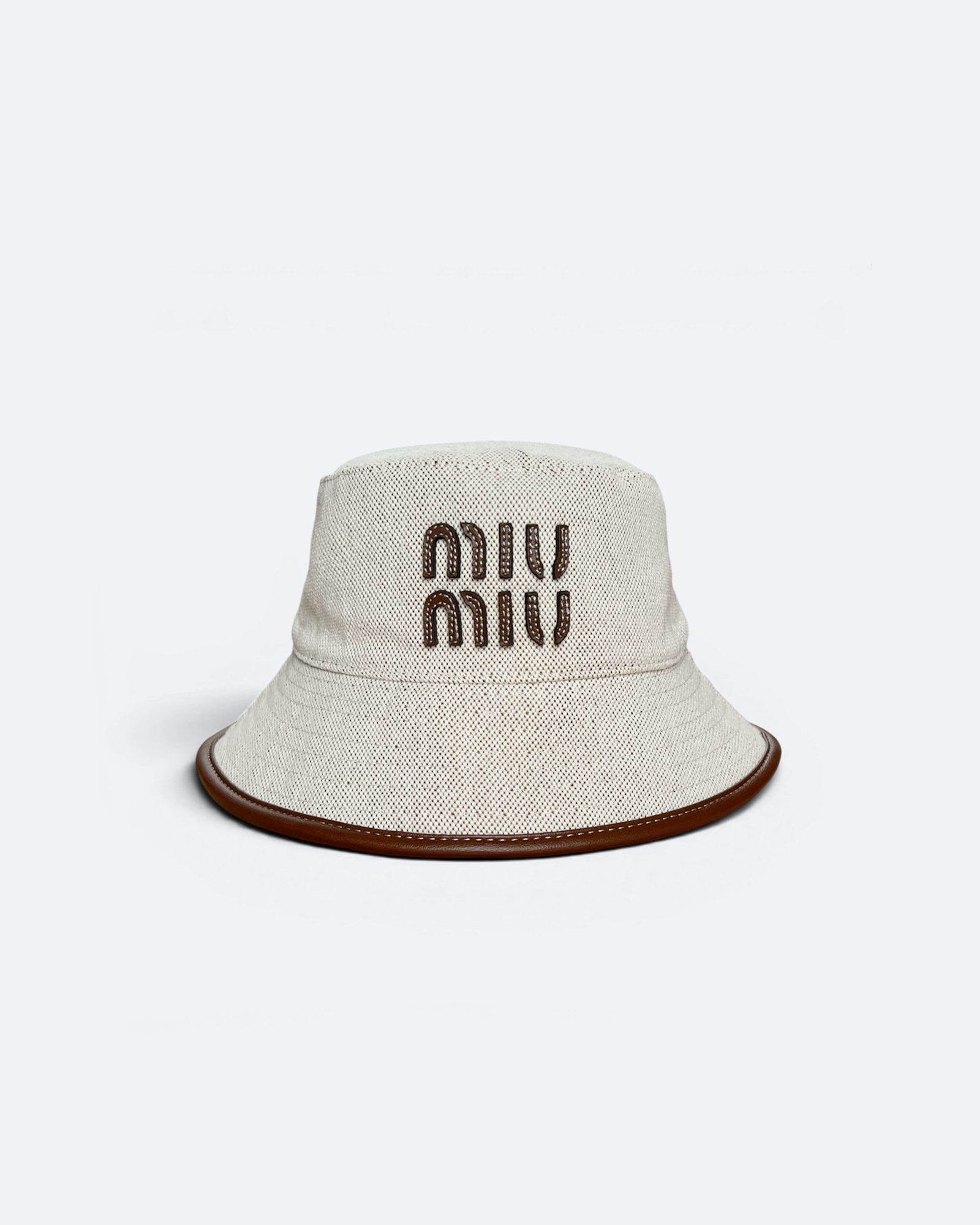 Miu Miu - Canvas and Leather Logo Bucket Hat - Beige