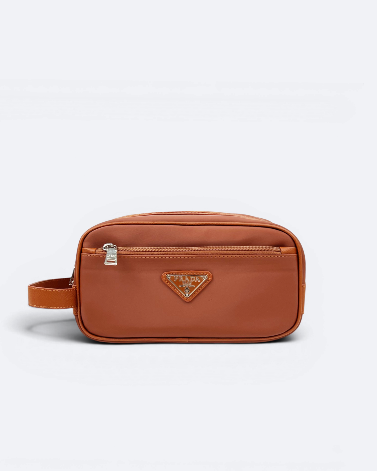 Prada - Logo Plate Hand Pouch Bag - Brown
