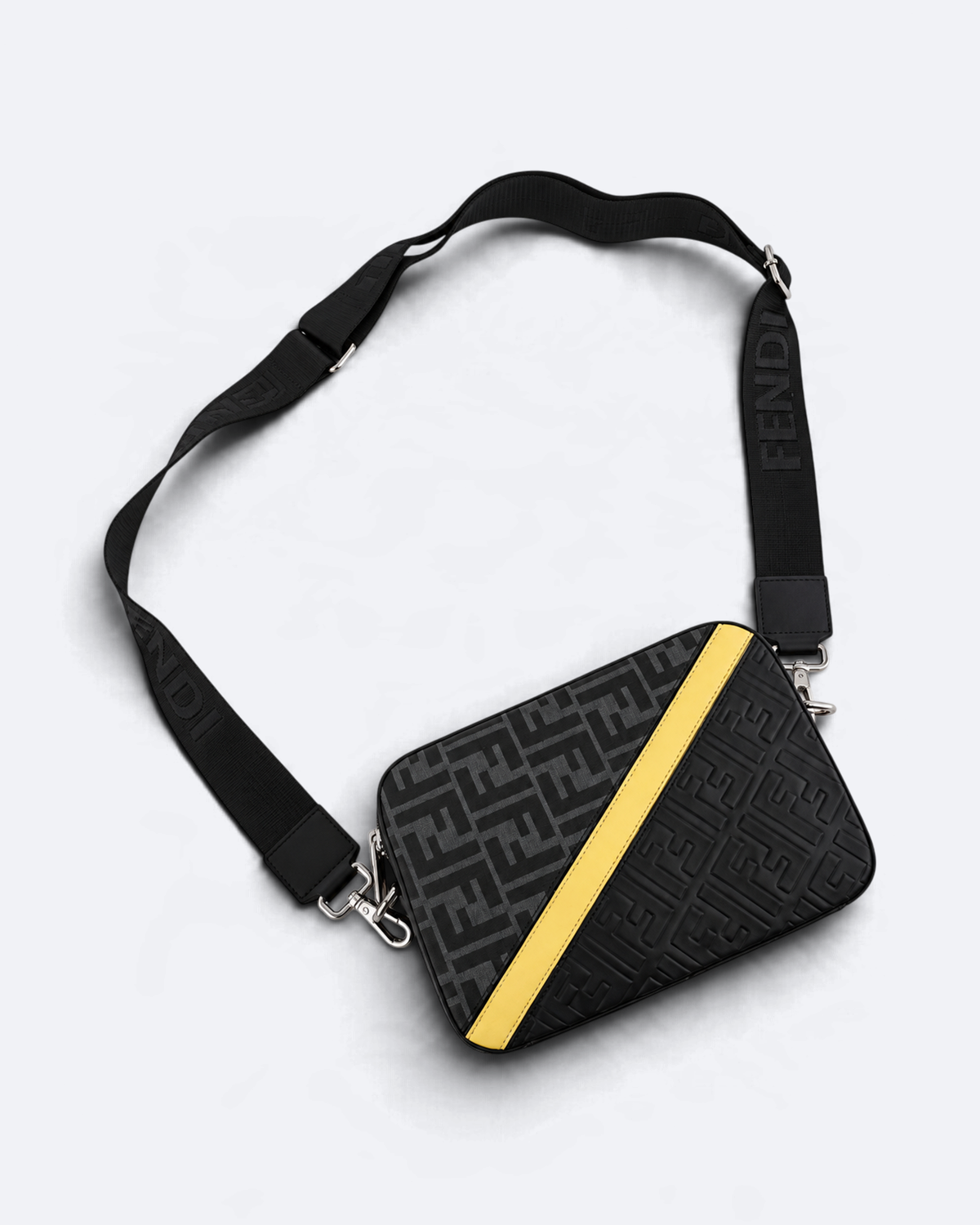 Fendi - Yellow Stripe Embossed Messenger Bag - Black