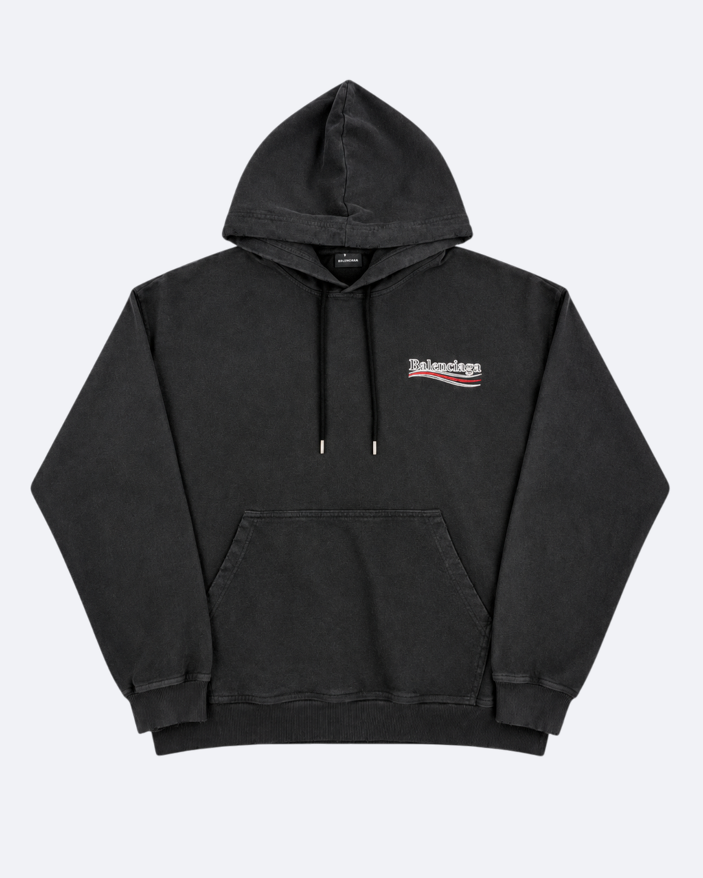 Balenciaga - Wave Logo Embroidery Distressed Hoodie - Dark Gray