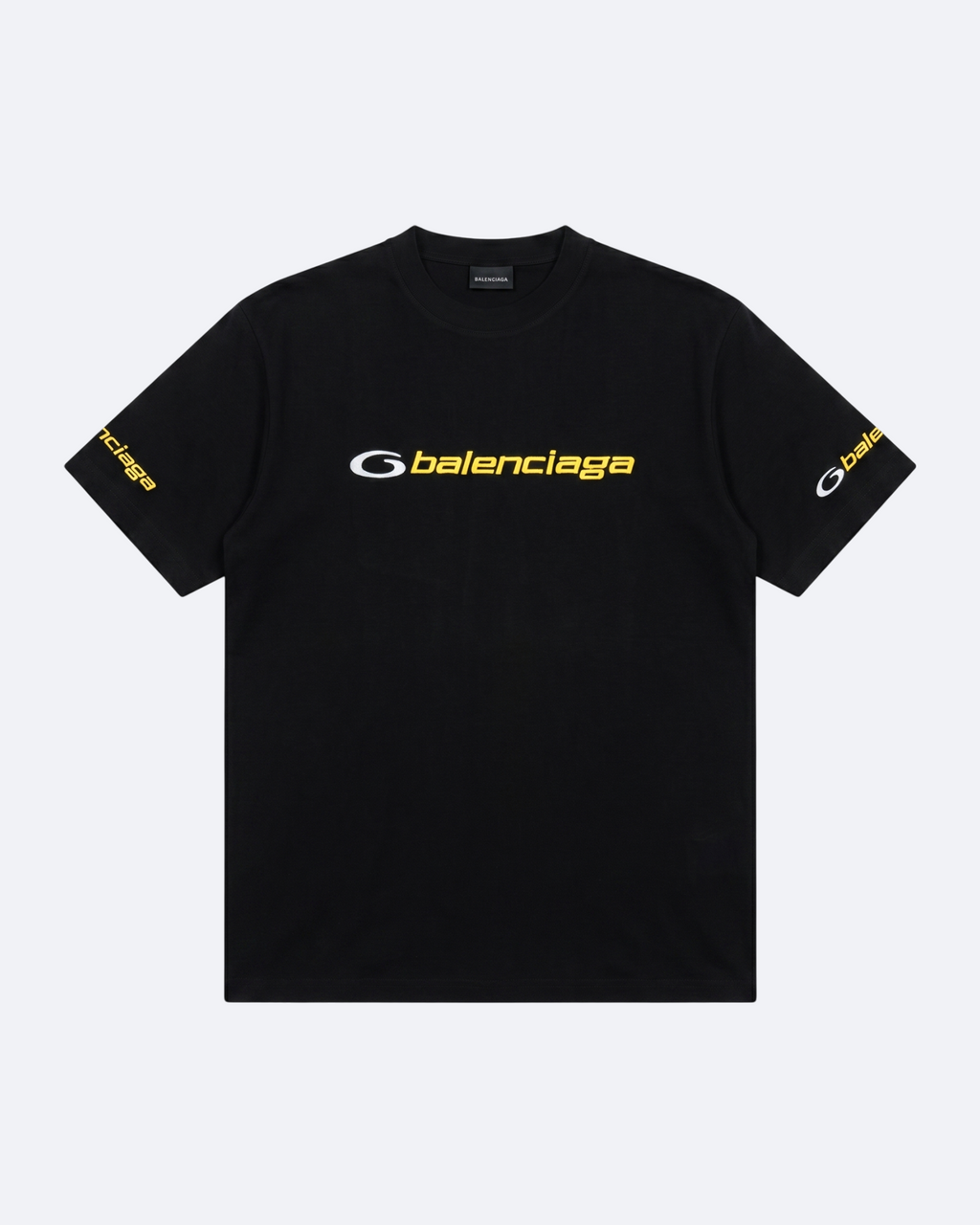Balenciaga - Yellow Logo Embroidery T-Shirt - Black