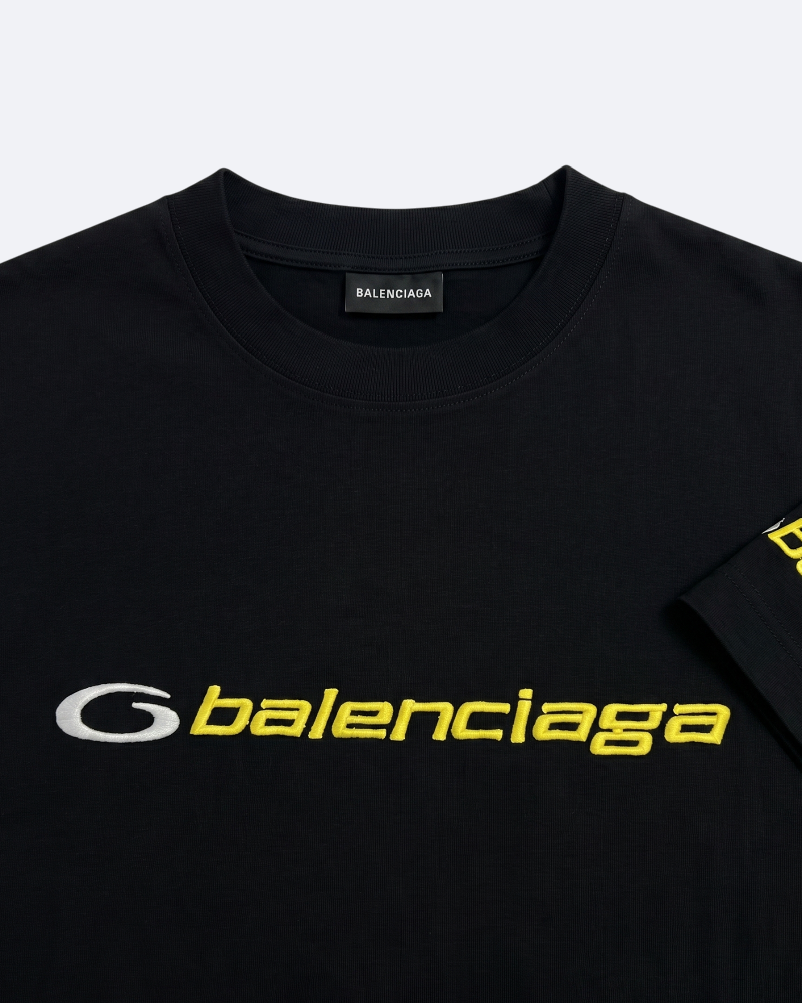 Balenciaga - Yellow Logo Embroidery T-Shirt - Black