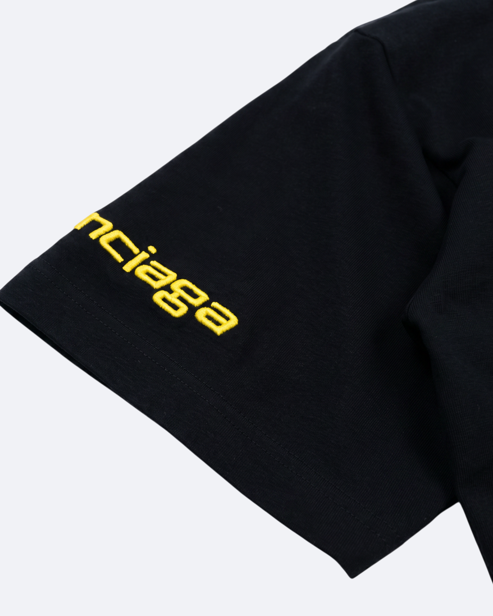 Balenciaga - Yellow Logo Embroidery T-Shirt - Black